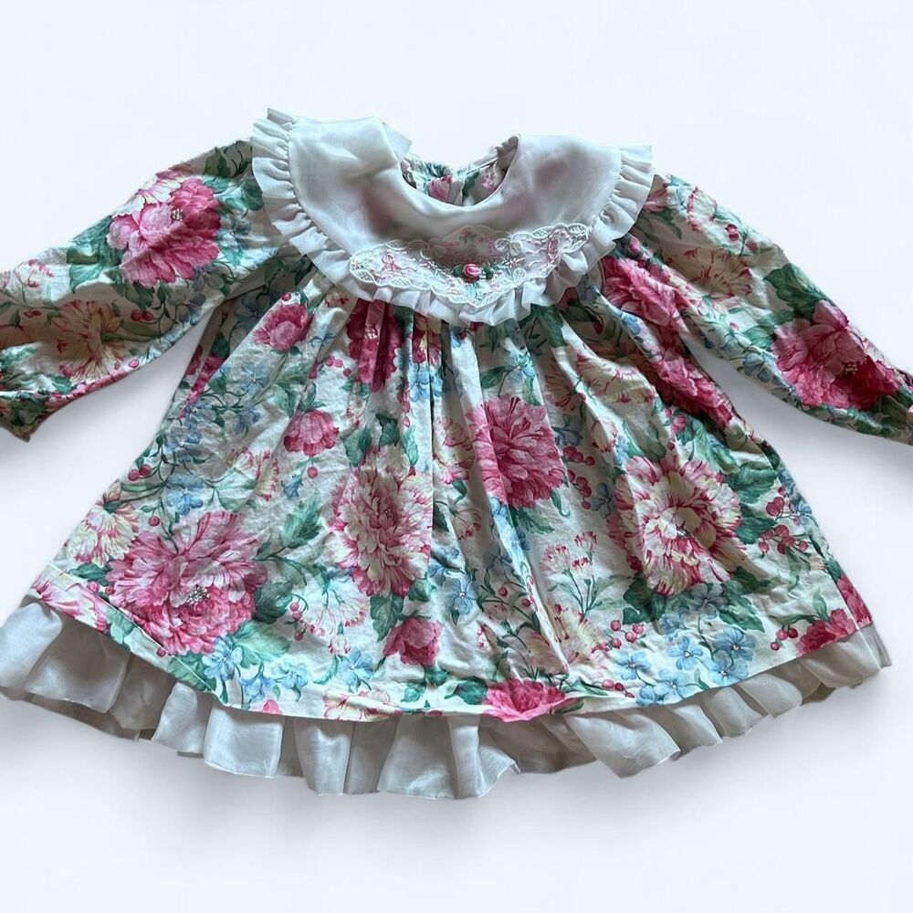 Girls Floral Vintage Carter's 80's Dress Ruffle Trim‎ 2T Beautiful